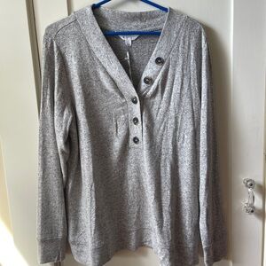 Market & Spruce Joey Henley Cozy Brushed Knit Top Taupe - L NWT
